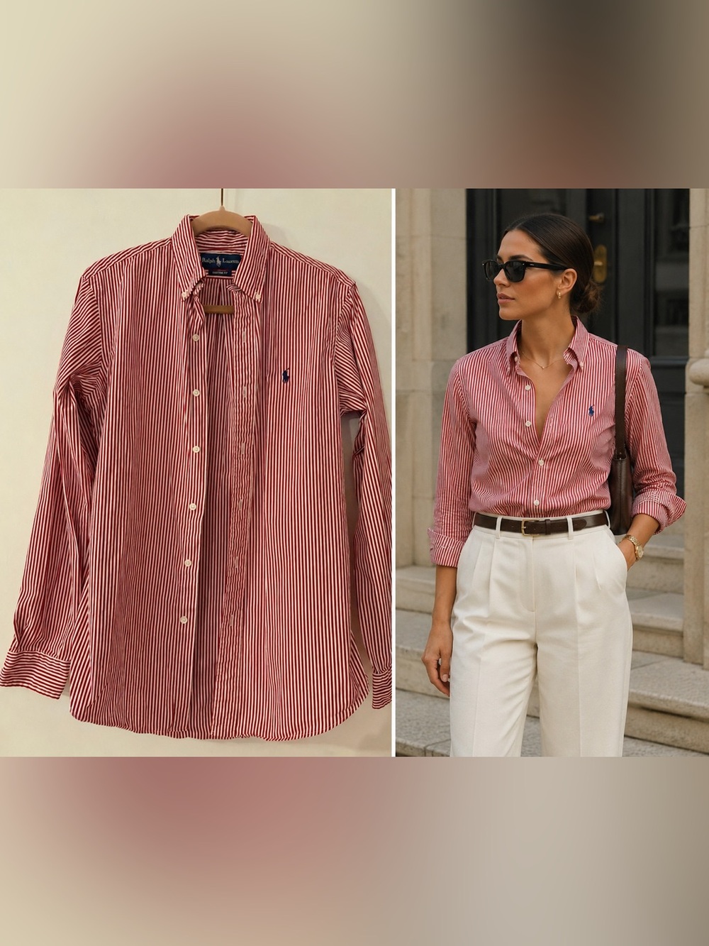 Ralph Lauren Women’s Custom Fit Red & White Striped Button-Down Shirt (Small)